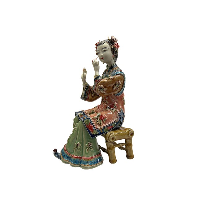 Chinese Porcelain Qing Style Dressing Playing Flute Lady Figure For Sale - Image 4 of 5