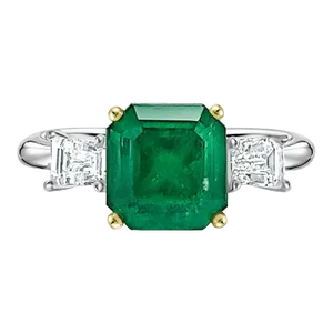 Grs Certified 2.19 Carat Emerald 3-Stone Baguette Diamond White Gold Ring Size 6