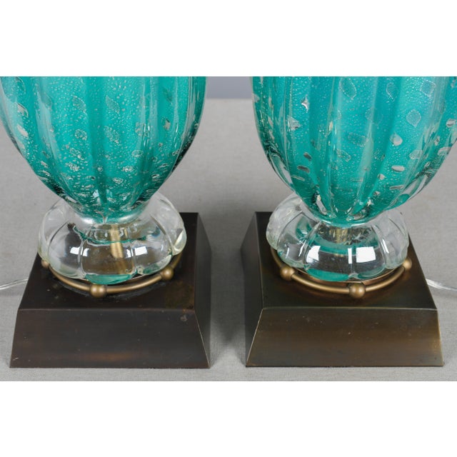 Teal Murano Glass Mid Century Lamps, a Pair For Sale - Image 8 of 10