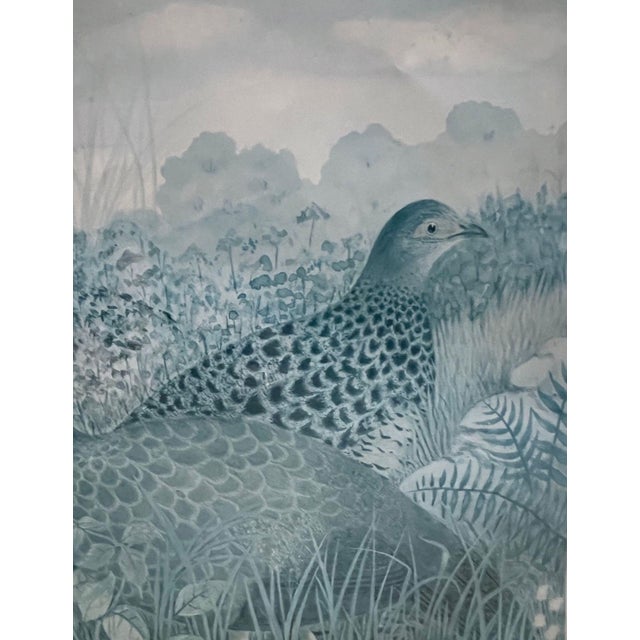 Wood Vintage Framed Watercolor Lithographs of Spurfowl & Pheasants, Set of 2 For Sale - Image 7 of 11