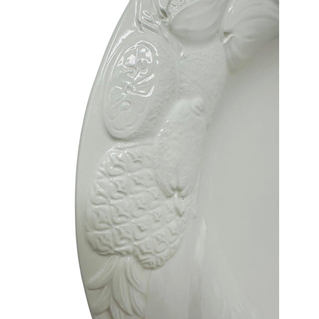 1980s Large 16” Vintage 1980s Italian White Creamware Fruit Relief Centerpiece Serving Bowl For Sale - Image 5 of 16