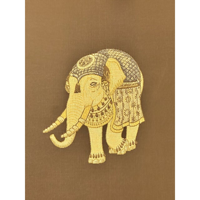 Mid 20th Century Silk Embroidered Elephant Print and Wood Frame Bench For Sale - Image 10 of 11