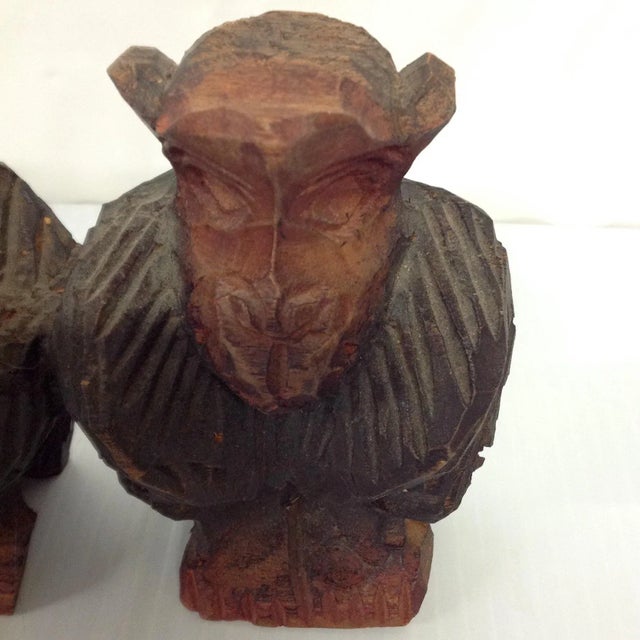 Vintage Hand Carved Wise Monkeys Sculpture - - Set of4 For Sale In Dallas - Image 6 of 8