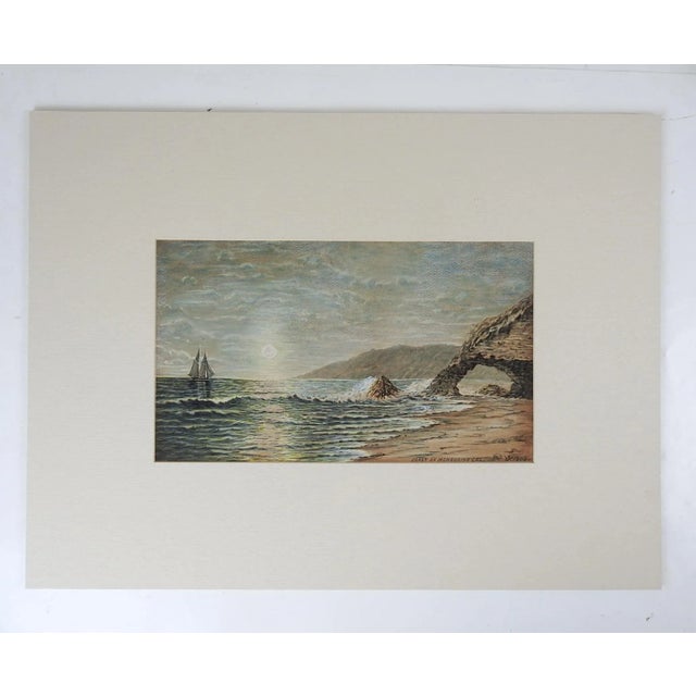 Antique 1903 California Coast Beach Watercolor Painting For Sale - Image 4 of 5