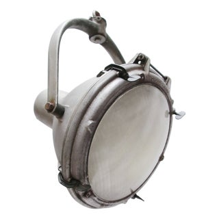 Vintage American Industrial Frosted Glass Hanging Spotlight, 1950s For Sale