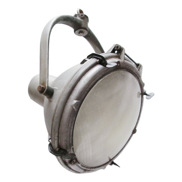 Vintage American Industrial Frosted Glass Hanging Spotlight, 1950s For Sale