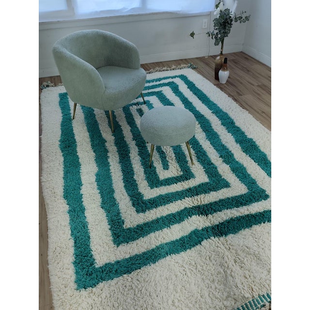 Contemporary Teal Green Wool Moroccan Beni Ourain Rug For Sale - Image 13 of 17
