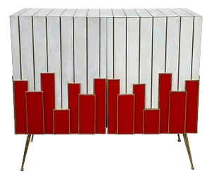 Vintage Sideboard with Two Doors in Red Glass and Natural Parchment, 1980s