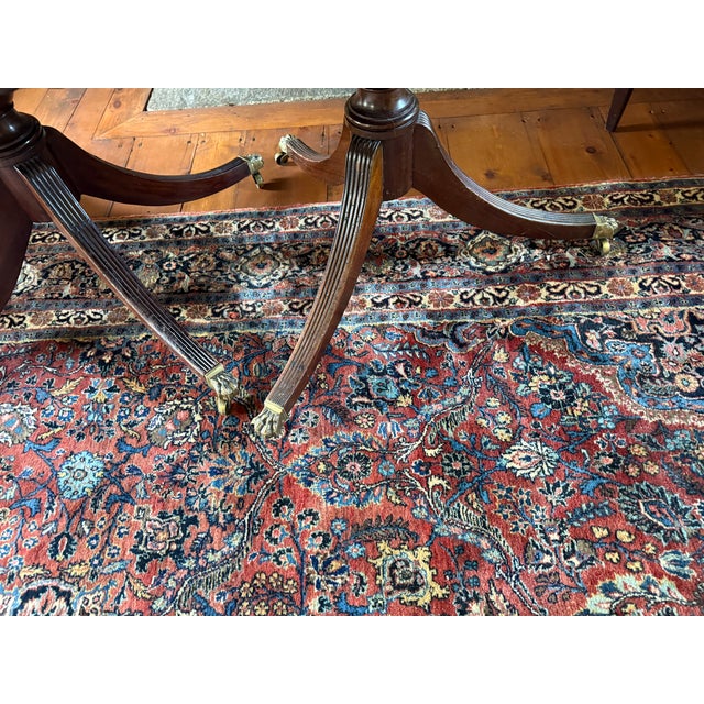Antique Grand Regency-Style Three-Pedestal Mahogany Dining Suite, Seats 12 — Table + 10 Chairs — Brass Paw Casters For Sale In New York - Image 6 of 10