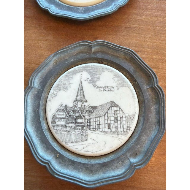 Vintage Georg Vetter Pewter and Porcelain Coasters Set of 8 German Landmarks For Sale - Image 11 of 13