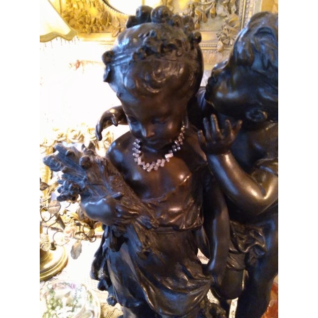 Late 19th Century Antique Quality Patinated Solid Bronze Sculpture Statue Figures of Children the Secret Signed Auguste Moreau For Sale - Image 5 of 15