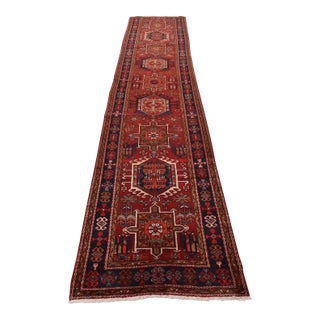 Karajeh Runner 3’8” X 15′ Red Wool Semi-Antique Tribal Hand-Knotted Rug For Sale