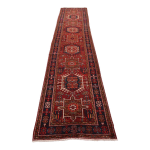 Karajeh Runner 3’8” X 15′ Red Wool Semi-Antique Tribal Hand-Knotted Rug