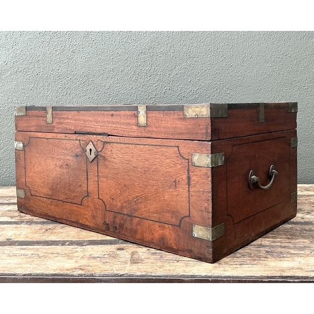 Chestnut Vintage Campaign Wood Box With Brass Detail For Sale - Image 8 of 13