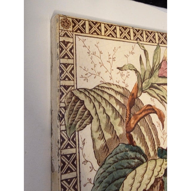 Pair of Antique English Botanical Tiles For Sale - Image 11 of 14