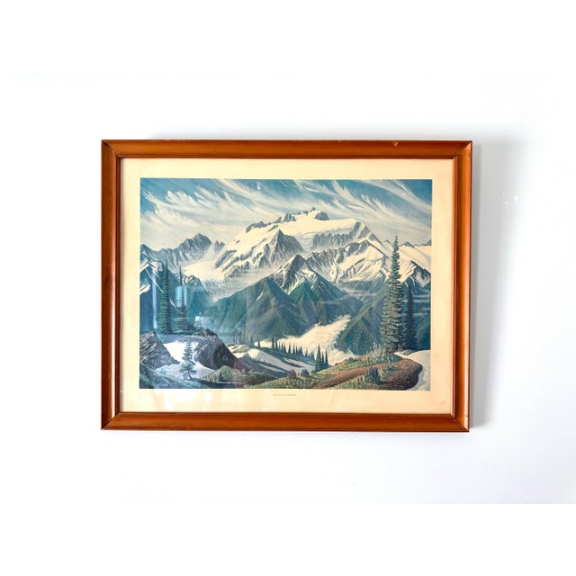 Here is a large Mount Olympus print from 1968 in a solid wood frame. Washington State Landscape. Gorgeous colors! Nice...