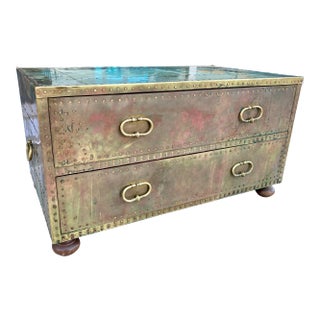 Brass-Clad Campaign Coffee Table From Sarreid Ltd. Spain For Sale