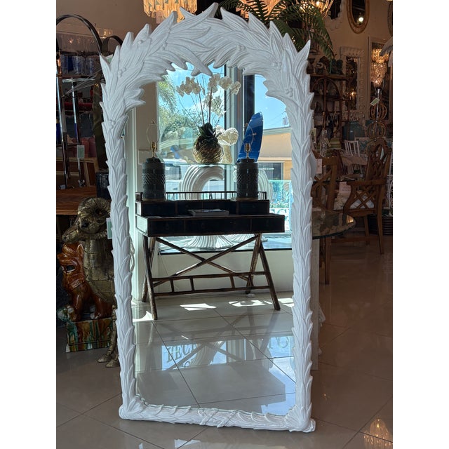 Glass Vintage Newly Lacquered White Roche Style Palm Frond Leaves Leaf Wall Mirror For Sale - Image 7 of 11