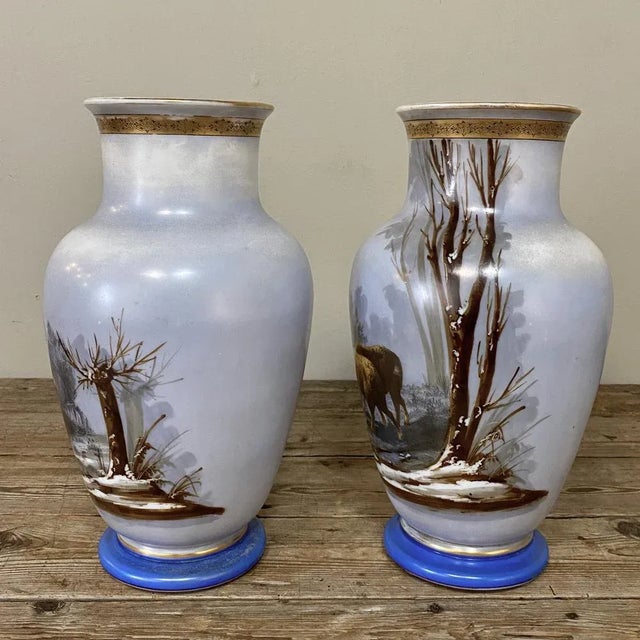 Early 20th Century Antique Hand-Painted Opaline Vases - a Pair For Sale - Image 5 of 13