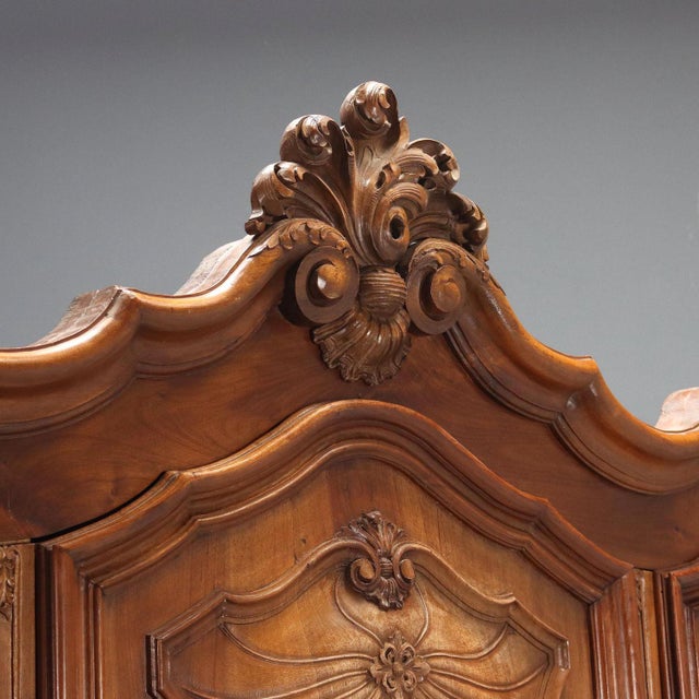 Wood Antique Baroque Style 3-Door Wardrobe in Walnut For Sale - Image 7 of 13