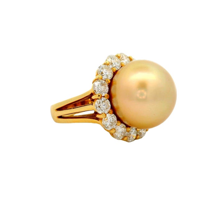 Hubert 17mm Golden South Sea Pearl Diamond 18k Yellow Gold Cocktail Ring, Size 8.25 For Sale In Los Angeles - Image 6 of 6