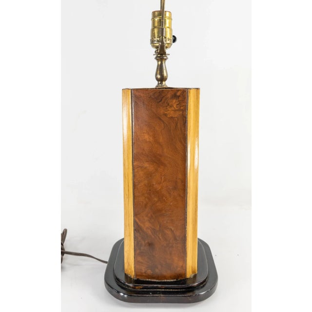 Modern Mid 20th Century Traditional Burled Walnut Veneer Wood Table Lamp For Sale - Image 3 of 11