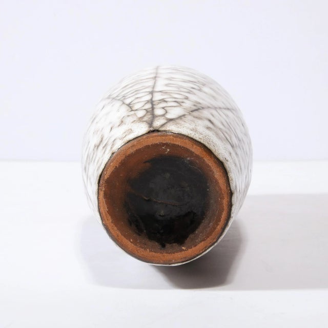 Mid-Century Modernist White and Earth Toned Ceramic Vase With Leaf Motif For Sale - Image 9 of 11