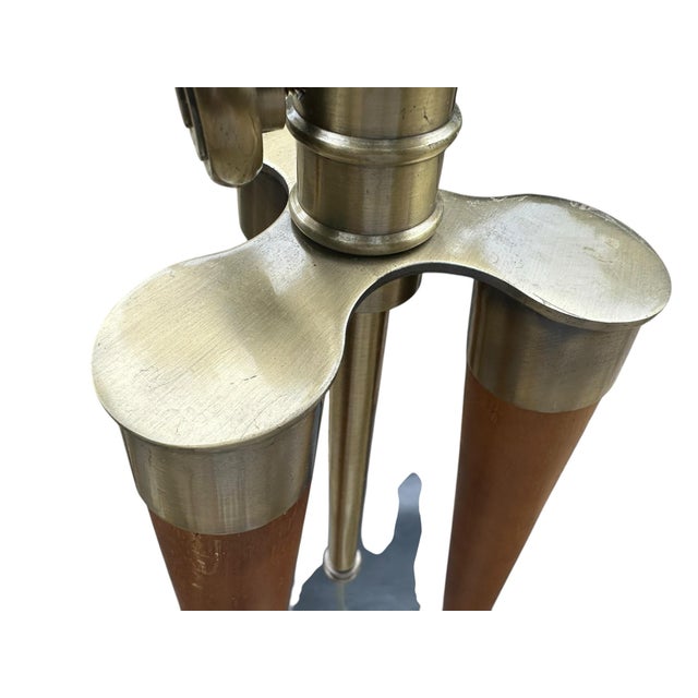 Set of Two 1970s Mid-Century Modern Wood Tripod Lamp Gold Accents For Sale - Image 12 of 12