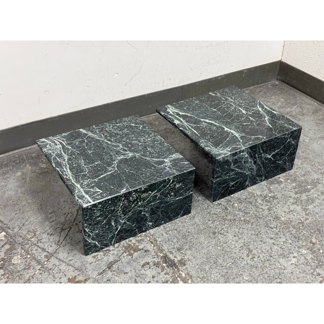 Italian Marble Waterfall Edge Square Side Tables, Pair For Sale - Image 12 of 12