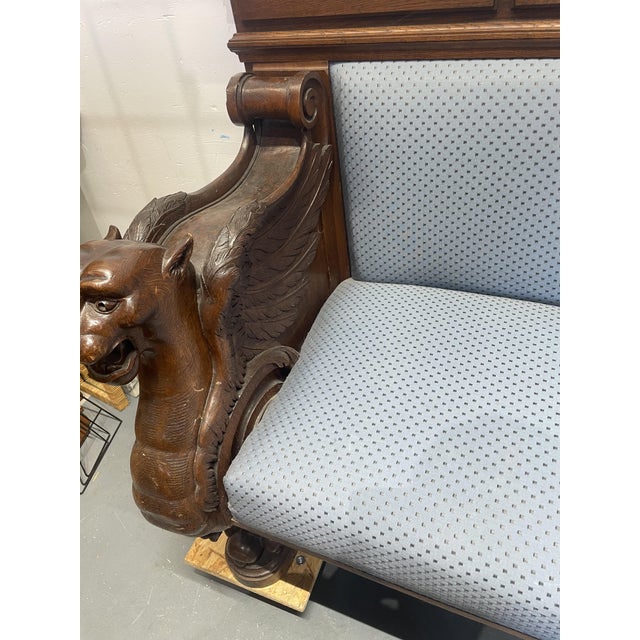Wood Antique German Oak Bench with Carved Griffins, 1890s For Sale - Image 7 of 12