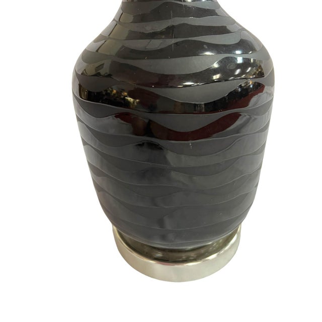 Black Mid-Century Black Weave Pottery Table Lamp After Alvino Bagni For Sale - Image 8 of 9