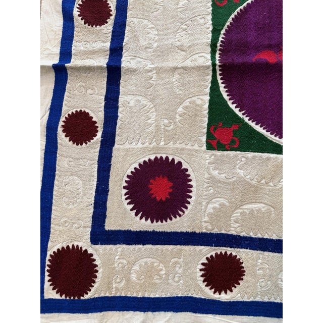 Asian Suzani Tablecloth - 1970s Textile 4'3'' X 4'4'' For Sale - Image 4 of 7