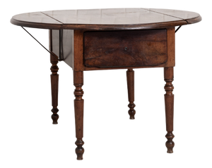 Large Rustic Drop-Leaf Worktable in Brown Walnut, 1800s
