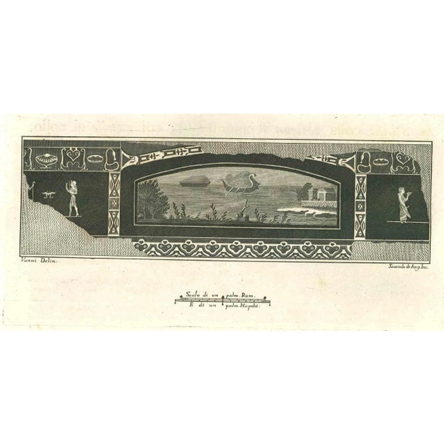 Ancient roman drawing, from the series "antiquities of herculaneum", is an original etching on paper realized from a...