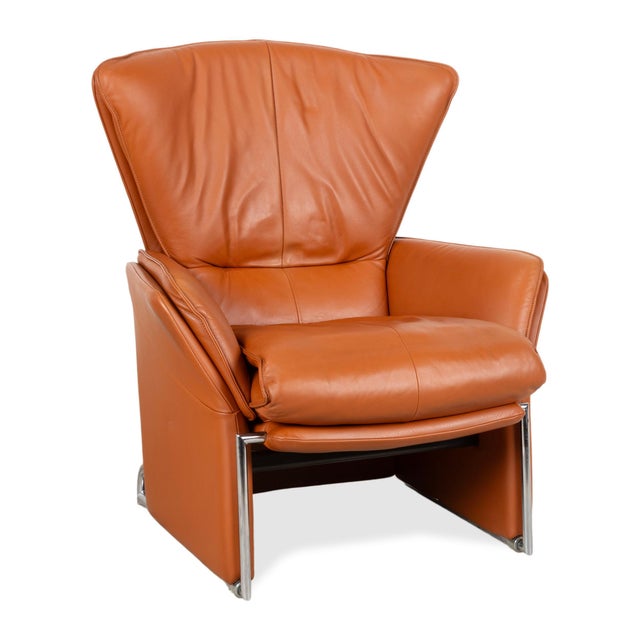Unus Leather Chrome Armchair in Brown Cognac wirh Manual Function from FSM For Sale - Image 18 of 18