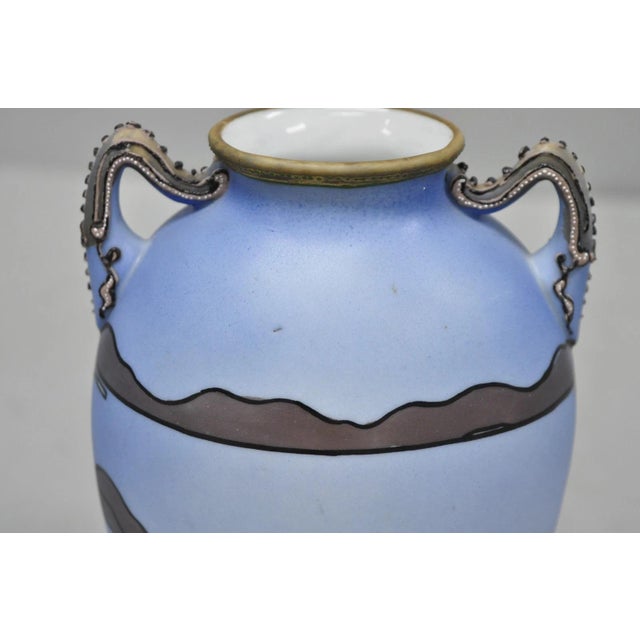 Antique Hand Painted Blue Nippon Porcelain Halloween Pattern Twin Handle Vase For Sale - Image 10 of 14