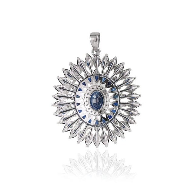 Not Yet Made - Made To Order 11 CTW Blue Sapphire & Diamond Halo Pendant in 925 Sterling Silver For Sale - Image 5 of 14