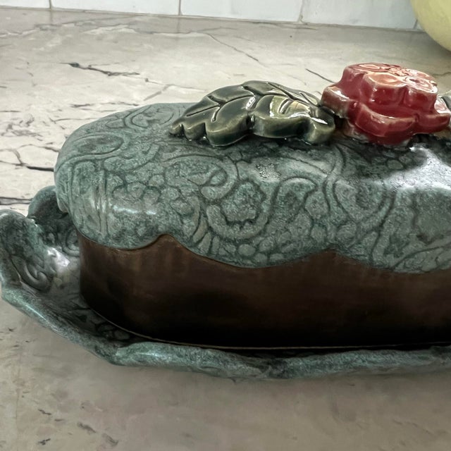 Art Deco Butter Dish Handmade Signed Pottery For Sale - Image 3 of 7