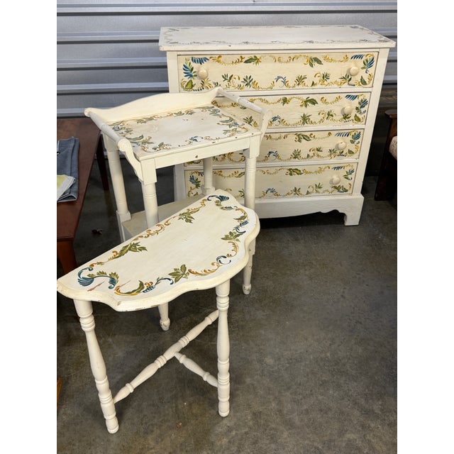 1960s 1960s Matching Set Hand Painted Dresser and Two Bedside Tables, 3 Pieces For Sale - Image 5 of 10