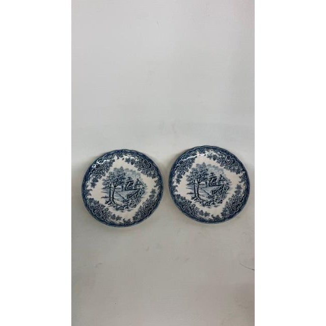 Late 20th Century Churchill the Brook Blue White Dessert Plates Saucers 2pc Fine China Pair 4803b For Sale - Image 9 of 14