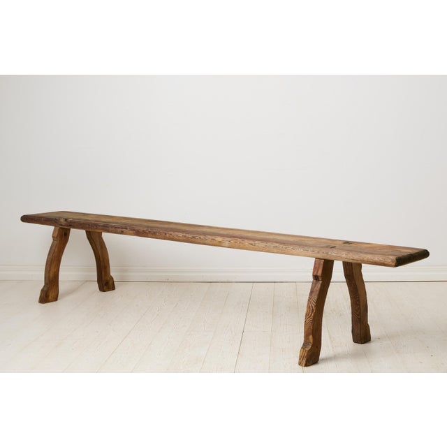 Rustic Long Swedish Primitive Rustic Bench, Early 1800s For Sale - Image 3 of 8
