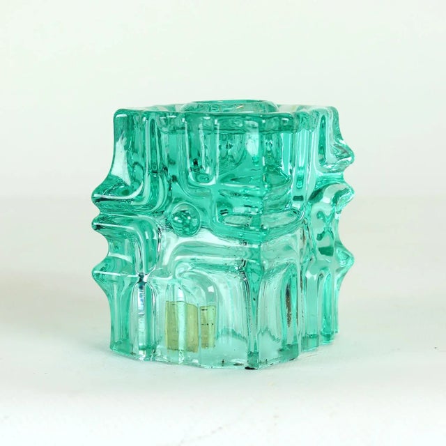 Turquoise Vintage Glass Candleholder by Vladislav Urban for Rosice, 1960s For Sale - Image 8 of 11