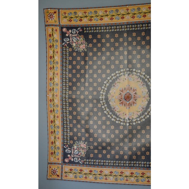 Flemish Tapestry Wall Hanging Aubusson Style Printed Cotton Floral Medallion 40s For Sale - Image 12 of 17