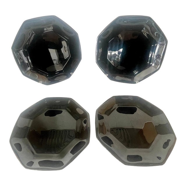 Postmodern 1980's Black Glass Arcoroc France Octime Salad Plates- Set of 4 For Sale