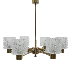 Mid-Century Modern Brass and Crystal Glass 6-Armed Sputnik Lamp, Austria, 1960s