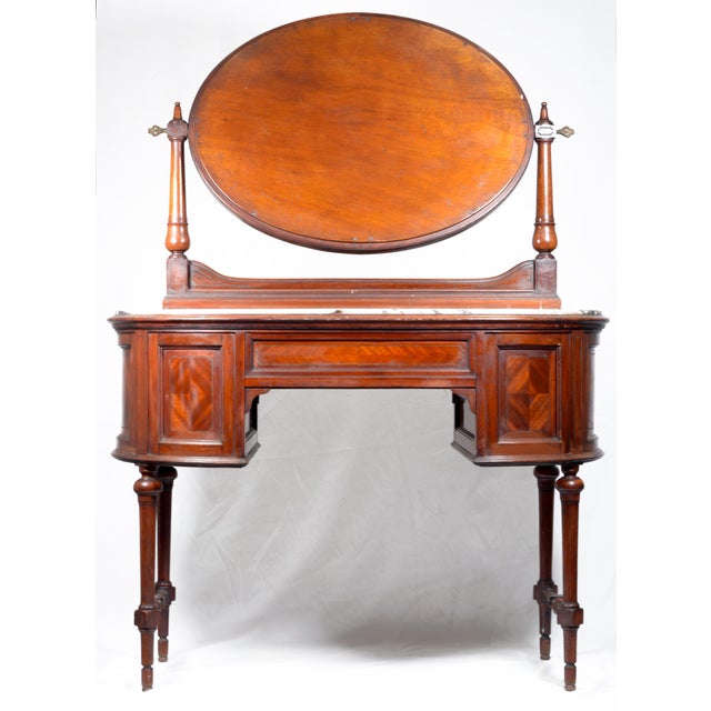 20th Century Walnut Vanity Dressing Table with Tilting Mirror and Arabescato Marble Top, 1890s For Sale - Image 10 of 12