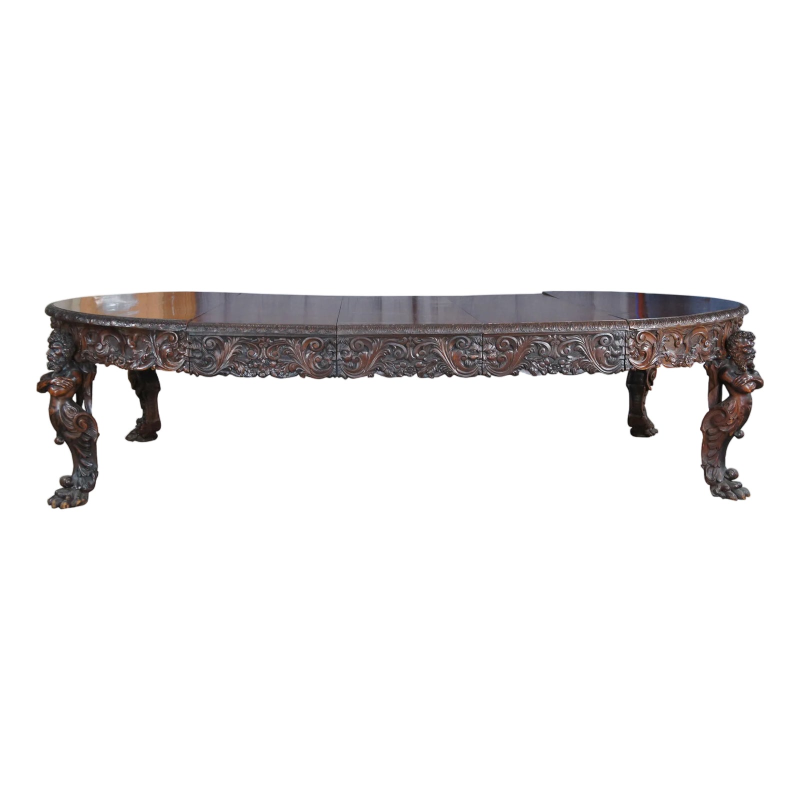 Rare Monumental Antique Italian Renaissance Figural Mahogany Dining ...