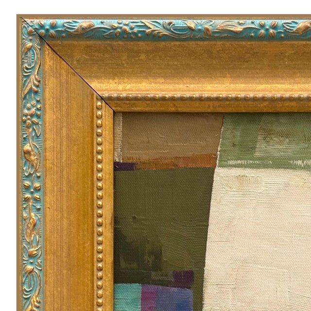 Various Artists Contemporary Abstract Olive Green Oil Painting in Vintage Gold Frame For Sale - Image 4 of 6