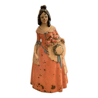 1915 National Foundry Cast Iron Antique Lady With Hat and Flowers Doorstop For Sale