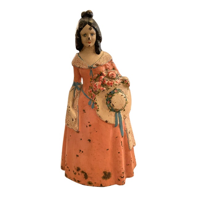 1915 National Foundry Cast Iron Antique Lady With Hat and Flowers Doorstop For Sale